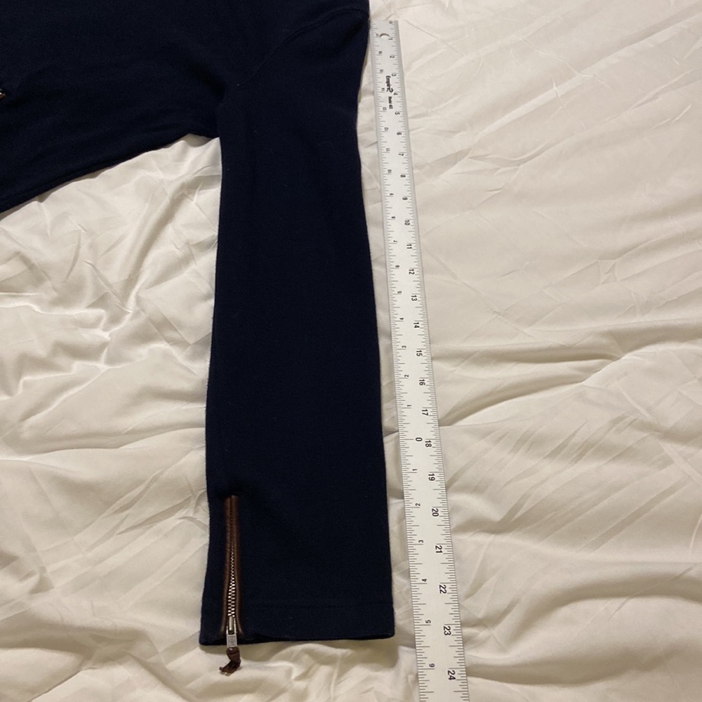 Ralph Lauren Navy Full Zip Up Mock Sweater, Navy/Brown Faux Trim Size M, EUC - Picture 9 of 13